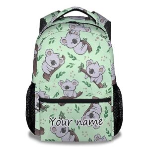 knowphst personalized koala backpacks for girls boys, 16 inch cute backpack for school, green, large capacity, durable, lightweight bookbag for kids travel