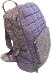 bari lynn lavender quilted backpack with irredescent accents