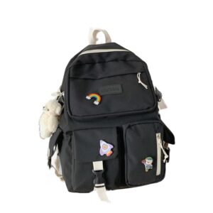 splendrive cute backpack with cute accessories aesthetic outdoor daypack (black)