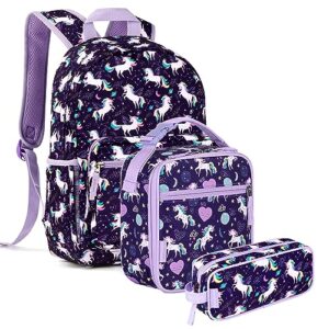 choco mocha 17 inch purple unicorn backpack + lunch bag + pencil bag