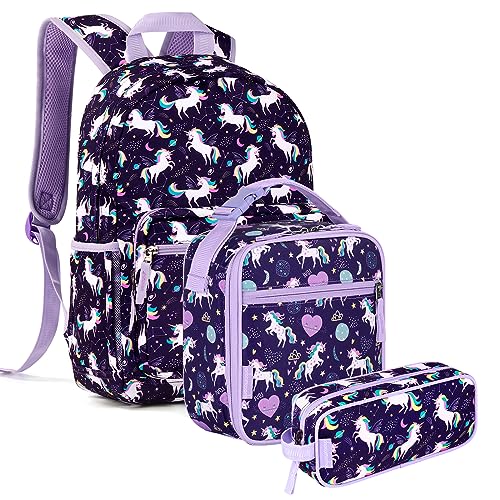 Choco Mocha 17 inch Purple Unicorn Backpack + Lunch Bag + Pencil Bag