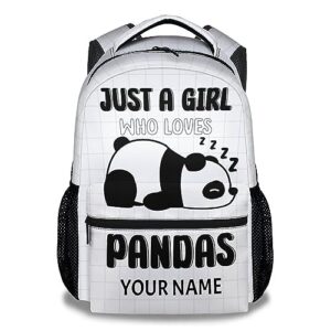 fuzzyfit personalized panda backpacks for girls, 16 inch cute print backpack for school, white lightweight bookbag for travel