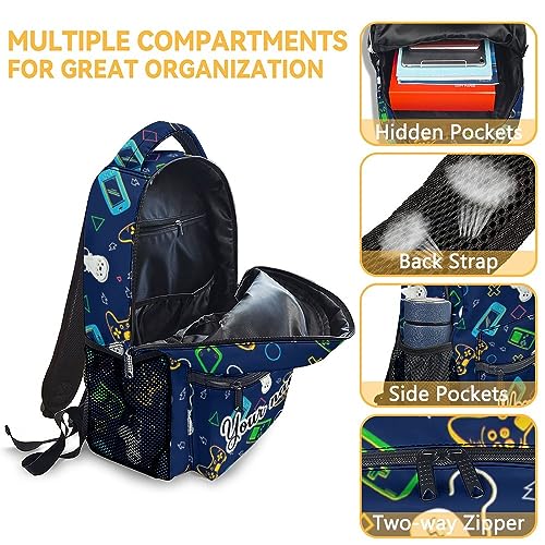 CUSPCOD Personalized Gamer Backpack for Boys, 16 Inch Gaming Backpacks for School, Cool, Adjustable Straps, Durable, Lightweight, Large Capacity Bookbag for Kids