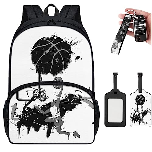 Basketball Player Work Backpack for Men Women Travel Backpack with Compartments Special Hiking Backpack Men Extra Large Capacity College Student Backpack for Boys Back To School Accessories Keychain