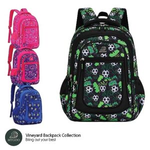 MYGOO Kids Backpack for Boys | School Backpack for Teen | Vineyard Collection | 17" tall | Soccer Green