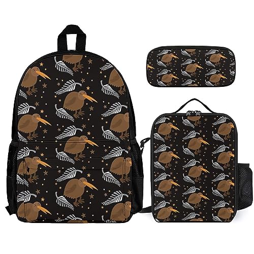 Supdreamc Adults Rucksack Sets - New Zeland Kiwi Bird Art Carry On Bag Shoulder Book Bags Travel and Sport Backpack Rucksack, 3 Piece Daypack Laptop Backpack