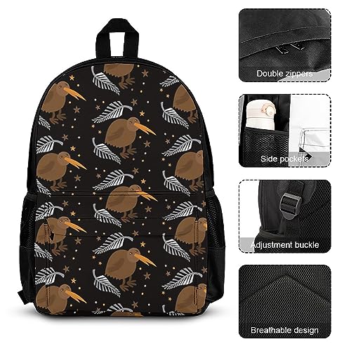Supdreamc Adults Rucksack Sets - New Zeland Kiwi Bird Art Carry On Bag Shoulder Book Bags Travel and Sport Backpack Rucksack, 3 Piece Daypack Laptop Backpack