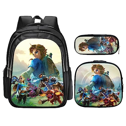 YAEGER 3PCS 16IN Game Backpack Set Anime Bookbag Cartoon Backpack with Lunch Bag Pencil Case Style2