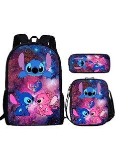 cattaro 3pcs cartoon backpack set lightweight anime multipurpose backpack with lunch bag pencil case color1