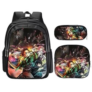 fangkai anime backpack demon slayer cute backpack durable lightweight bookbag with lunch box & pencil case combo set