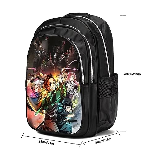 FANGKAI Anime Backpack Demon Slayer Cute Backpack Durable Lightweight Bookbag with Lunch Box & Pencil Case Combo Set