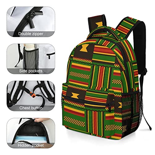 African Kente Cloth Tribal Print Unisex Laptop Backpack Lightweight Shoulder Bag Travel Daypack