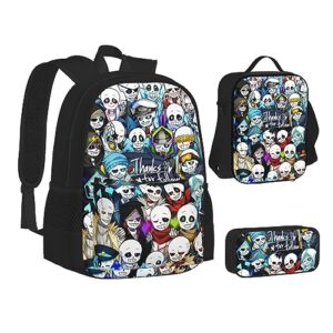 BNALAO Sans Cartoon Undertale Anime 3PCS Cartoon Backpack Set Laptop Backpack Portable Lunch Bag Print Pencil Case Travel Bags Daily