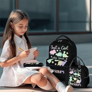 Dinosaur Backpack with Lunch Box and Pencil Case Set, 3 in 1 Matching Boys Girls Pink Backpacks Combo, Cute Bookbag and Pencil Case Bundle