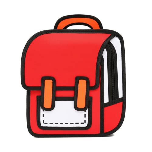 Yinilomo 3D Jump Style Kawaii Backpack Sketch Cute Cartoon 2D Drawing from Comic Paper Anime Bookbag School Supplies Fun Daypack (Red)