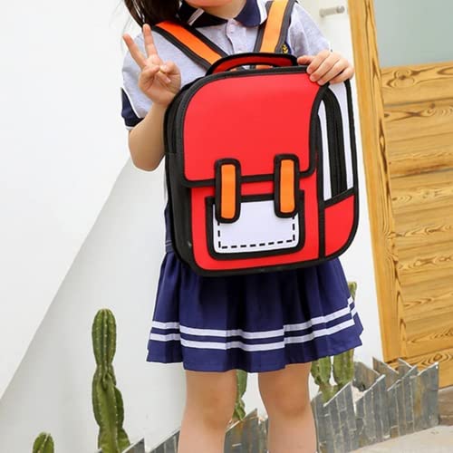 Yinilomo 3D Jump Style Kawaii Backpack Sketch Cute Cartoon 2D Drawing from Comic Paper Anime Bookbag School Supplies Fun Daypack (Red)