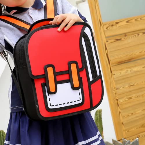 Yinilomo 3D Jump Style Kawaii Backpack Sketch Cute Cartoon 2D Drawing from Comic Paper Anime Bookbag School Supplies Fun Daypack (Red)