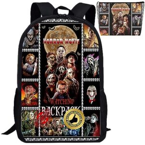 halloween horror movie backpack, multi-function travel backpack, adjustable shoulder strap backpack 17"