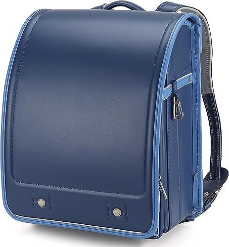 Baobab's wish Ransel Randoseru Backpack Semi-automatic satchel Japanese school bag for girls and boys PU leather bab-rng58 (Blue)