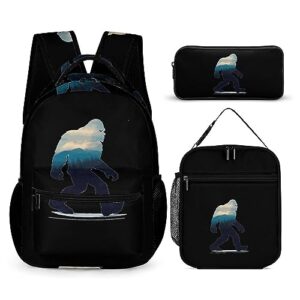 bigfoot forest landscape 3 pcs backpack set portable lunch bag pencil pouch for office