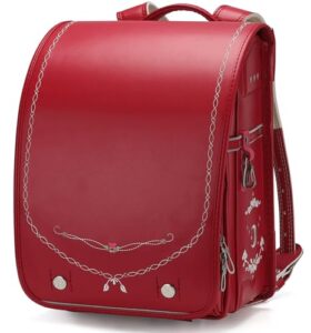 baobab's wish ransel randoseru backpack semi-automatic satchel japanese school bag for girls and boys pu leather bab-rng28 (red)