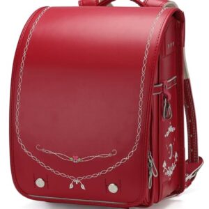 Baobab's wish Ransel Randoseru Backpack Semi-automatic satchel Japanese school bag for girls and boys PU leather bab-rng28 (Red)