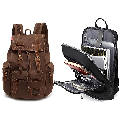 AUGUR canvas School backpack with Slim Laptop Backpack for College Hiking Travel Business backpack men