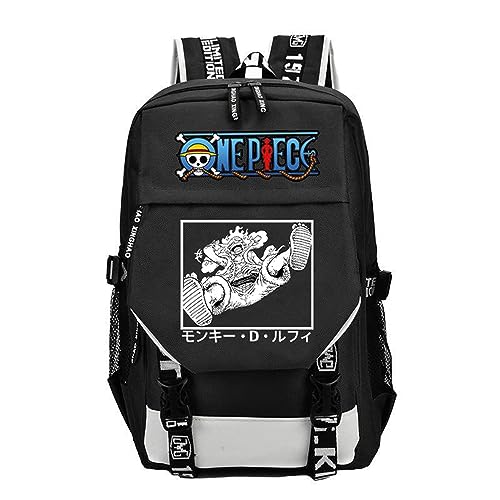 RICHSAIKOU Monkey Luffy Backpack Anime 1 Piece Ace Gear 5 Nika Form Zoro Dayback Laptop Bag Travel Bag with USB Charge Port (B)