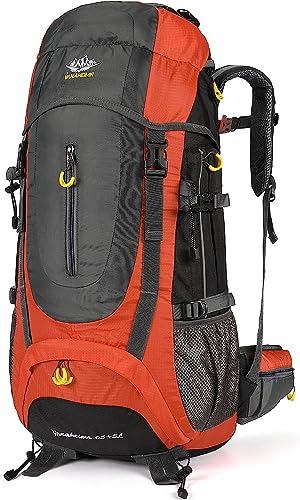 A N T INDUSTRIES 75L Hiking Backpack Camping Backpack Backpacking Backpack, Mountaineering Backpack with 65L+5L Rain Cover (Orange)