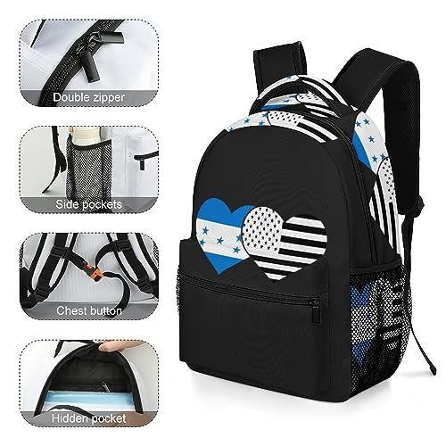 Honduras Flag and Black American Flag Lightweight Travel Backpack for Unisex Casual Laptop Bookbag for Camping