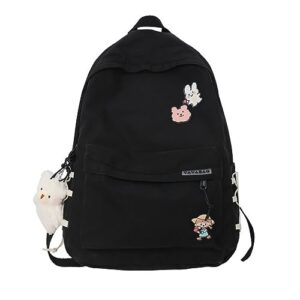 bilipopx kawaii backpack with cute accessories aesthetic 15.6 inch laptop backpack pin plush pendant (black,single backpack)