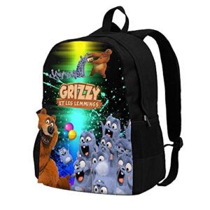 Angxtury Grizzy&Lemmings Backpack For Girls Boys Laptop Daypack Student Bookbag For School Travel Casual