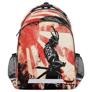 japanese samurai backpack for women men sun pattern laptop ipad tablet backpack stylish casual daypack with chest strap travel hiking camping sports daypack with reflective strip