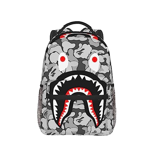 AIRPO Fashion Shark Camo Backpacks Blue Camo Large Capacity Laptop Daypack Lightweight Backpack Casual Travel Travel Hiking Bag For Women Men