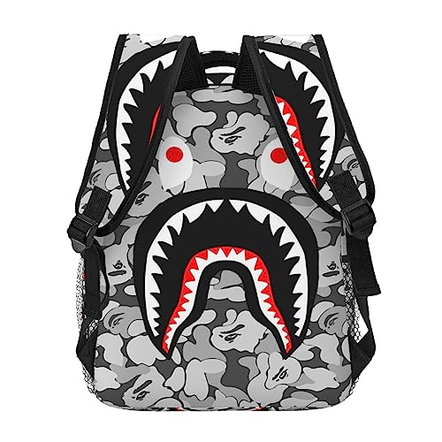 AIRPO Fashion Shark Camo Backpacks Blue Camo Large Capacity Laptop Daypack Lightweight Backpack Casual Travel Travel Hiking Bag For Women Men