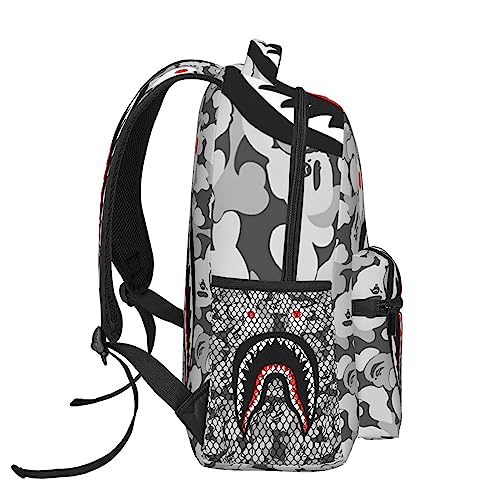 AIRPO Fashion Shark Camo Backpacks Blue Camo Large Capacity Laptop Daypack Lightweight Backpack Casual Travel Travel Hiking Bag For Women Men
