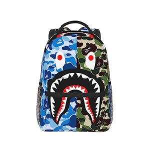 AIRPO Shark Teeth Camo Backpacks Camouflage Fashion Big Capacity Laptop Daypack 17 Inch Lightweight Multiple Backpack Travel Shoulders Bag For Women Men