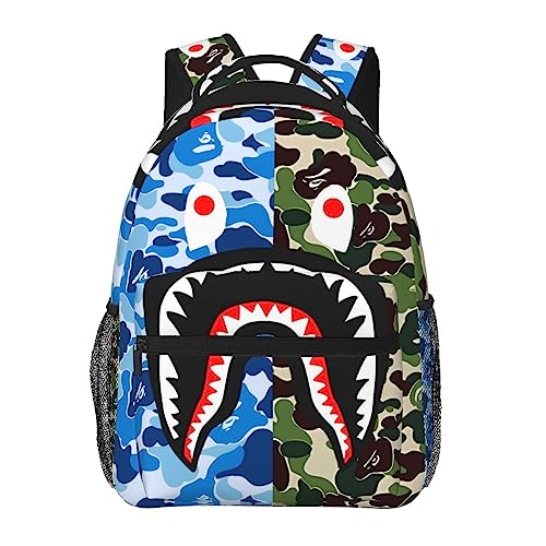 AIRPO Shark Teeth Camo Backpacks Camouflage Fashion Big Capacity Laptop Daypack 17 Inch Lightweight Multiple Backpack Travel Shoulders Bag For Women Men