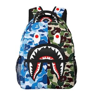 AIRPO Shark Teeth Camo Backpacks Camouflage Fashion Big Capacity Laptop Daypack 17 Inch Lightweight Multiple Backpack Travel Shoulders Bag For Women Men