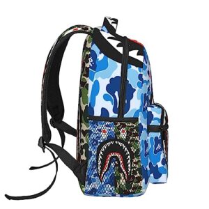 AIRPO Shark Teeth Camo Backpacks Camouflage Fashion Big Capacity Laptop Daypack 17 Inch Lightweight Multiple Backpack Travel Shoulders Bag For Women Men