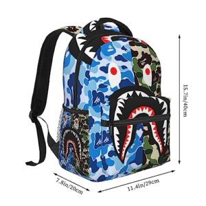 AIRPO Shark Teeth Camo Backpacks Camouflage Fashion Big Capacity Laptop Daypack 17 Inch Lightweight Multiple Backpack Travel Shoulders Bag For Women Men