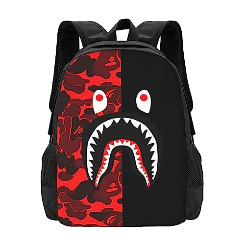 AIRPO Shark Camo Backpacks Red Camo Casual Travel Laptop Daypack 3D Print Lightweight Backpack Hiking Bag For Women Men