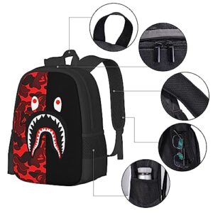 AIRPO Shark Camo Backpacks Red Camo Casual Travel Laptop Daypack 3D Print Lightweight Backpack Hiking Bag For Women Men