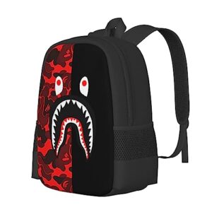 AIRPO Shark Camo Backpacks Red Camo Casual Travel Laptop Daypack 3D Print Lightweight Backpack Hiking Bag For Women Men