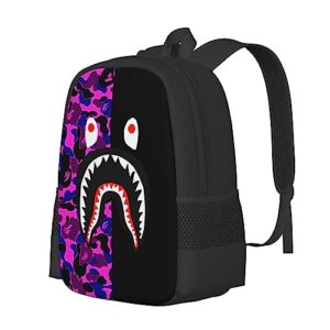 AIRPO Casual Shark Backpacks Purple Camouflage Large Capacity Laptop Daypack Lightweight Backpack Travel Travel Hiking Bag For Women Men