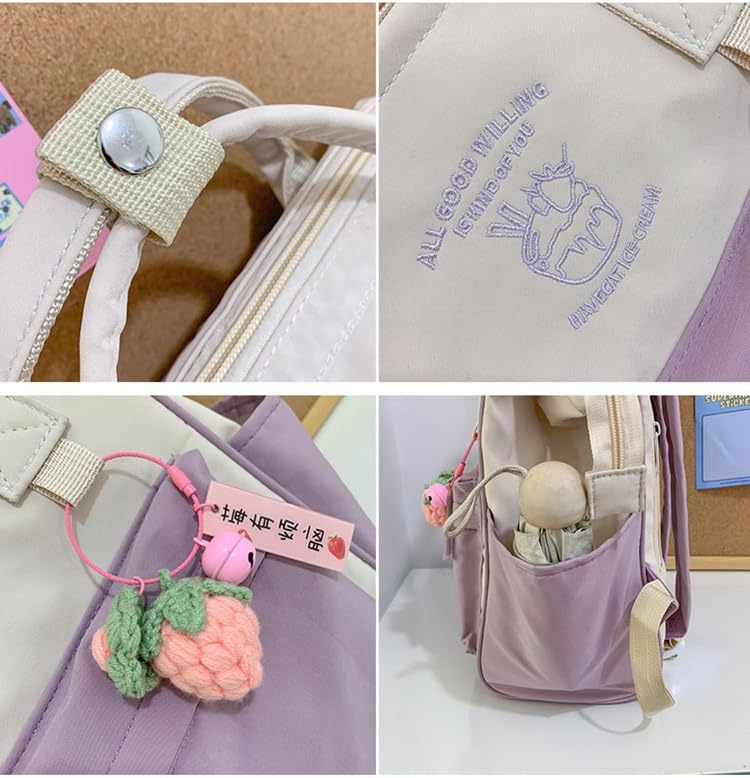 ANEBIPLE Cute Backpack with Bonus Accessories Kawaii Versatile Colored Simple Backpack (01 Pink)