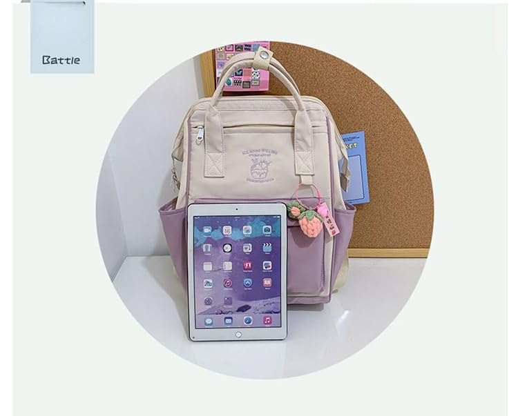 ANEBIPLE Cute Backpack with Bonus Accessories Kawaii Versatile Colored Simple Backpack (01 Pink)