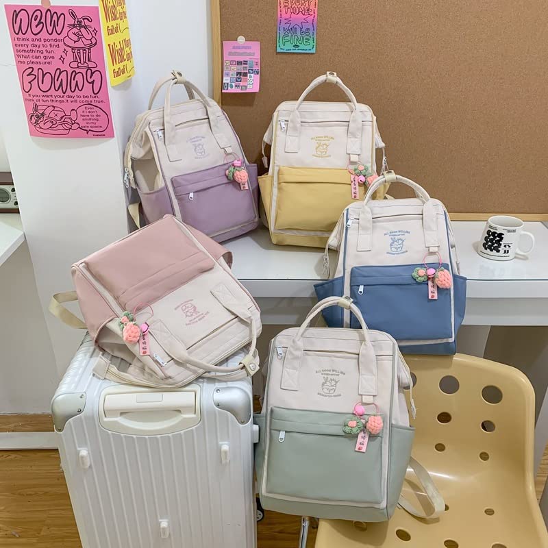 ANEBIPLE Cute Backpack with Bonus Accessories Kawaii Versatile Colored Simple Backpack (01 Pink)
