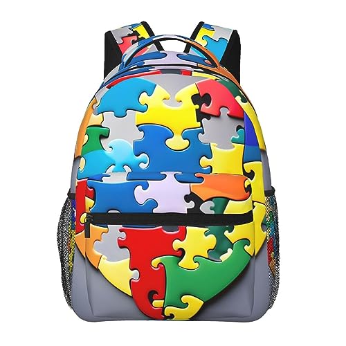 FRESQA Autism Awareness Puzzle Pieces Heart Lightweight Fashion Casual Anti-Theft Backpack,Unisex For Travel,Business Casual