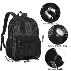 Fuyicat Black Mesh Backpack for Girls, Semi-Transparent School Bookbag See Through Beach Bags for Kids Women